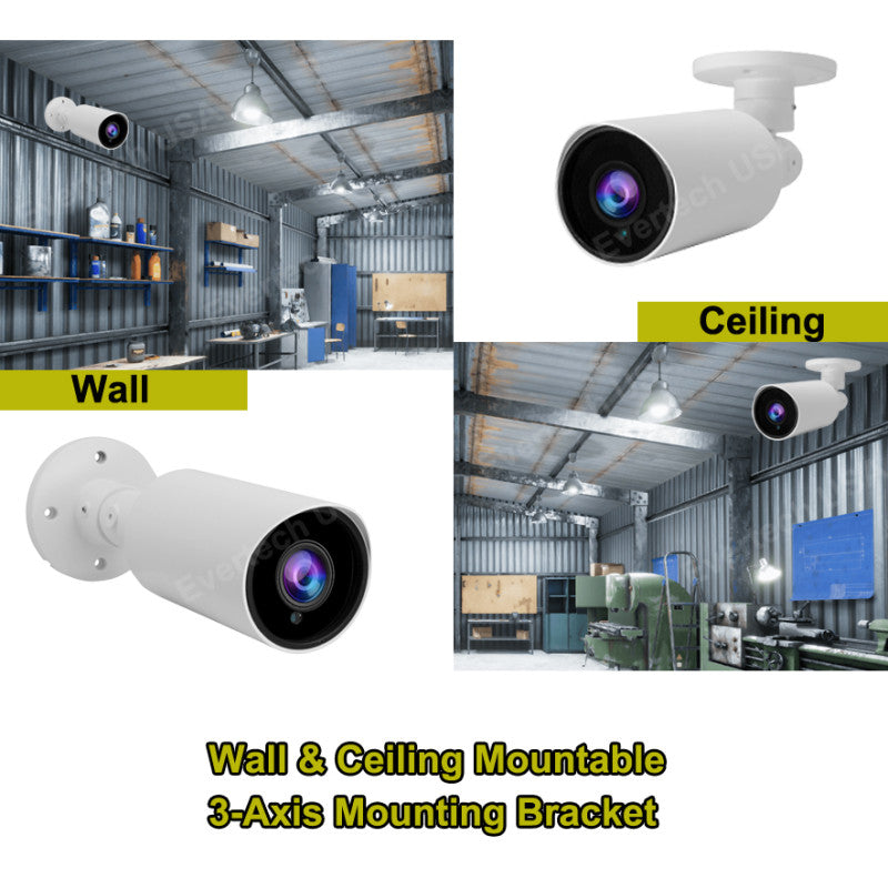 Evertech 1080p Bullet Security Camera Set with 50ft pre-Made Cable and 12V DC Power Supply Adapter
