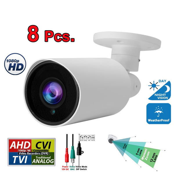 8 pcs. Evertech 1080P HD TVI AHD CVI Day Night Vision Indoor Outdoor CCTV Bullet Security Camera