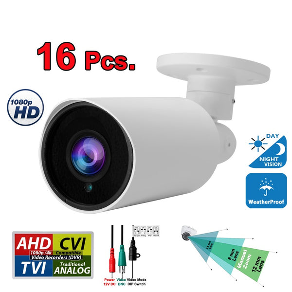 16 pcs. Evertech 1080P HD TVI AHD CVI Day Night Vision Indoor Outdoor CCTV Bullet Security Camera