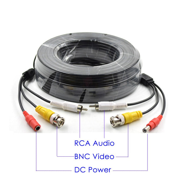 50 Feet Pre-Made Cable with Video Audio & Power for CCTV Security Camera