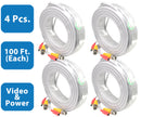 EV-C100VP-W : 4pcs. 100 Feet White Cable CCTV Security Camera Power Video Cabe Ready Made Cable Power + Video