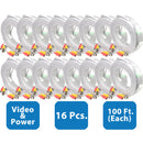 EV-C100VP-W : 16pcs. 100 Feet White Cable CCTV Security Camera Power Video Cabe Ready Made Cable Power + Video