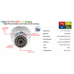 4 Pcs 1080p Dome CCTV Camera Wide Angle Lens Indoor Outdoor Weatherproof Metal casing