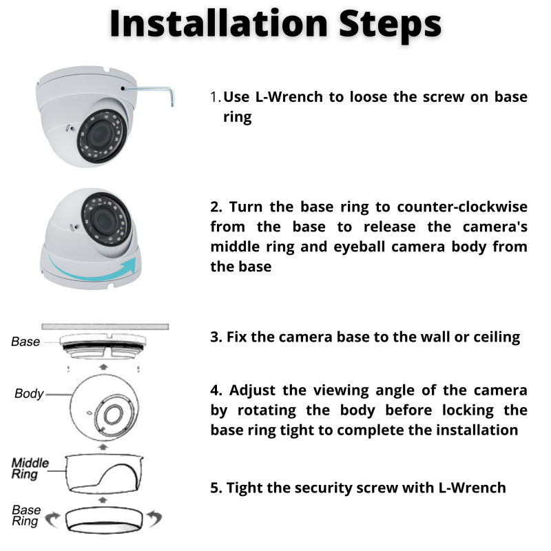 Evertech 1080p HD Dome Security Camera with CCTV Microphone 12V DC Adapter and 50ft Video Power and Audio Cable Set