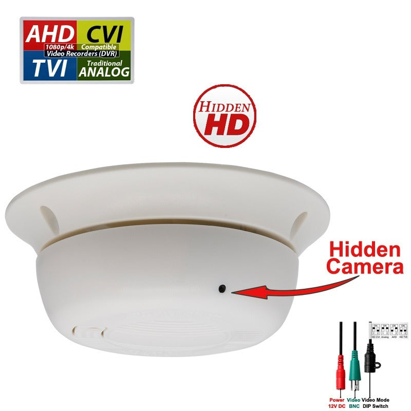 Smoke detector hidden camera 1080P AHD Analog High Definition and Traditional Analog Functional Real Smoke Alarm Detector hidden CCTV Security Camera (12V Adapter Is NOT Included)
