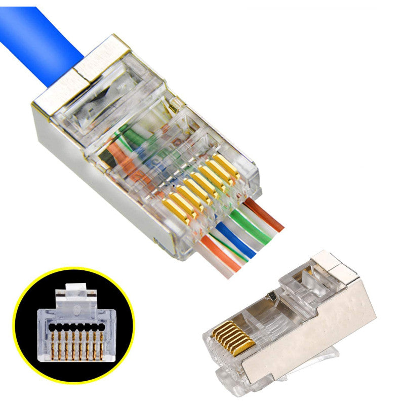 10 Pcs CAT6 Shielded RJ45 Pass Through Modular Plug Cable Connector End 8P8C