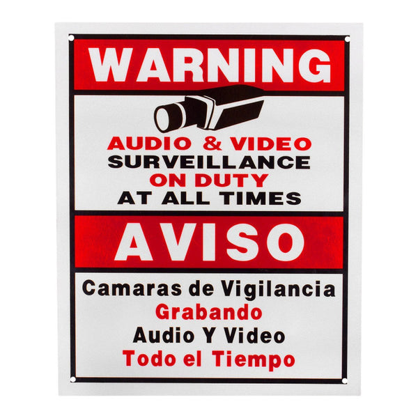 Security Alert Audio & Video Surveillance On Duty at All Times Sign Sticker CCTV Video Surveillance Warning Sign Bilingual English Spanish Size: 9 x11