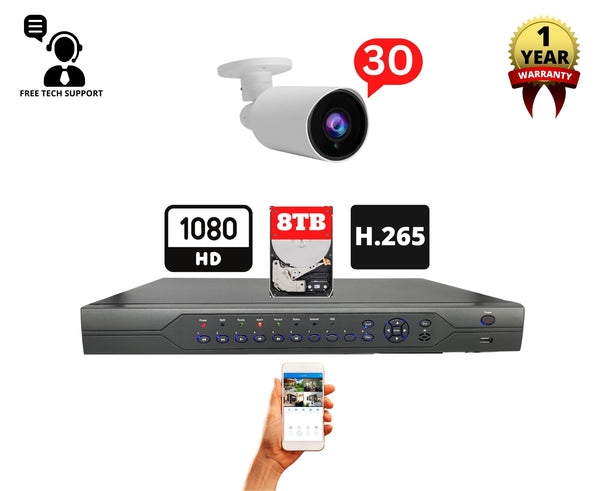 32 Channel HD Video Recorder built-in 8TB Hard Drive, (30) Indoor/Outdoor Weatherproof Bullet Camera, with114ft IR Night Vsiion, 2.8-12mm Adjustable Lens