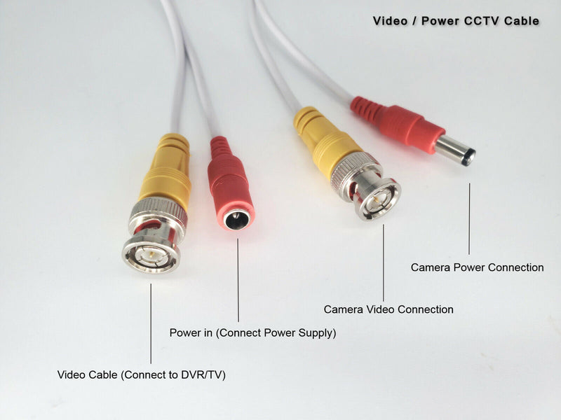 EV-C025VP-W 25 Feet White Cable CCTV Security Camera Power Video PreMade Cable