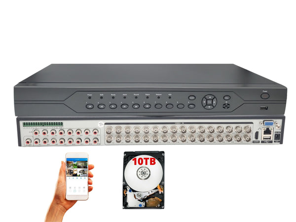 32 Channel 10TB H.265 HD 4in1 AHD TVI CVI Analog Security Surveillance DVR with 10TB Hard Drive Installed Easy Remote Access