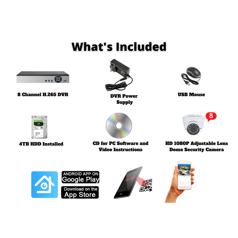 8 Channel 4TB HDD 1080P HD CCTV Dome Security Camera System with 2.8-12mm Manual Zoom Lens, 98ft Night Vision (No Cables or Camera Power)