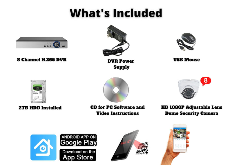 8 Channel 2TB HDD 1080P HD CCTV Dome Security Camera System with 2.8-12mm Manual Zoom Lens, 98ft Night Vision (No Cables or Camera Power)
