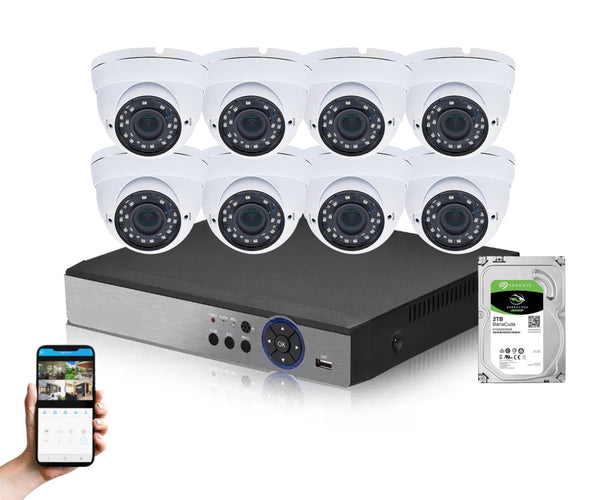 8 Channel 2TB HDD 1080P HD CCTV Dome Security Camera System with 2.8-12mm Manual Zoom Lens, 98ft Night Vision (No Cables or Camera Power)