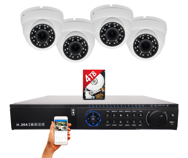 32 Channel H.265 HD Surveillance Video Recorder with 4 Pcs. 5x Motorized 1080P Auto-focus Night Vision Outdoor Indoor camera for Cash Register and License Plate w/4TB Hard Drive Memory for Recording and Playback