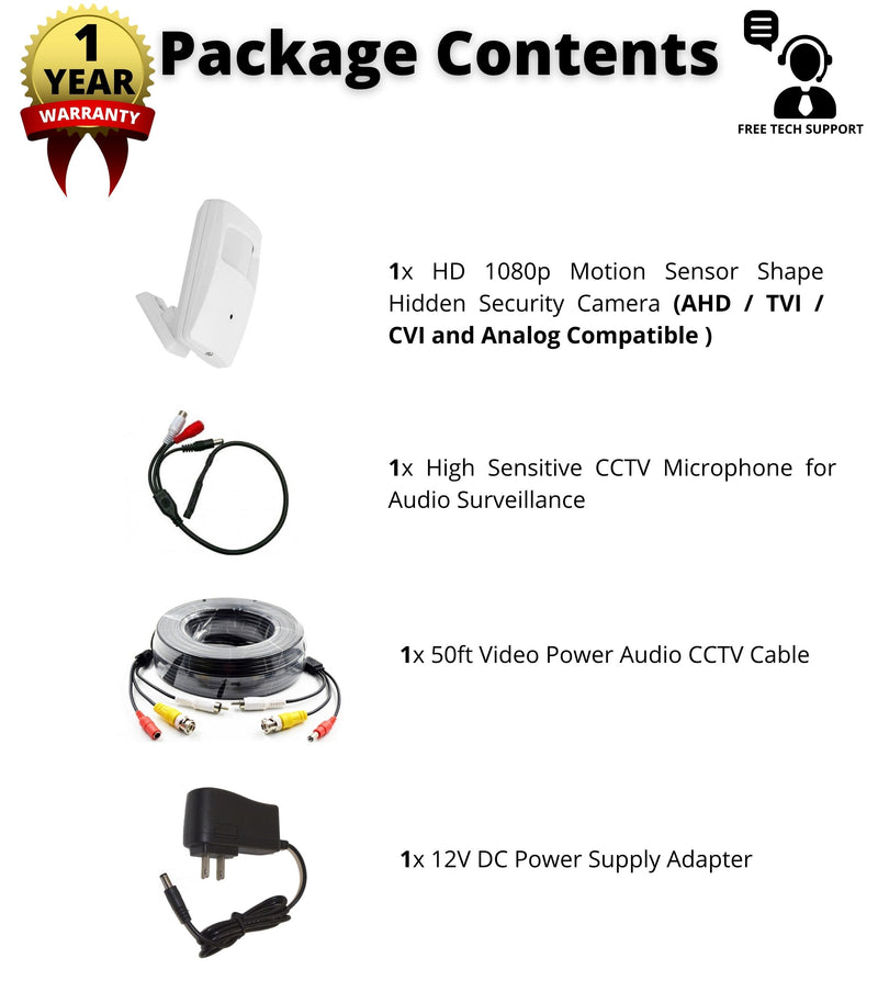 Evertech Motion Sensor Shape 1080p HD Security Camera with Night Vision Audio Kit AHD TVI CVI Analog Camera