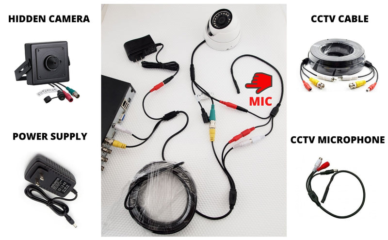 Evertech HD 1080P AHD TVI CVI Analog Indoor Security Surveillance Camera with Mic CCTV Cable and Power Supply Kit