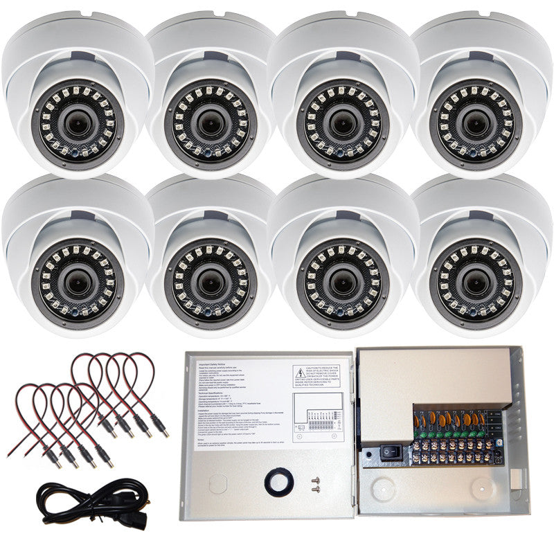 HD 1080p Dome Security Cameras Set of 8 w/Power Supply Distribution Bo