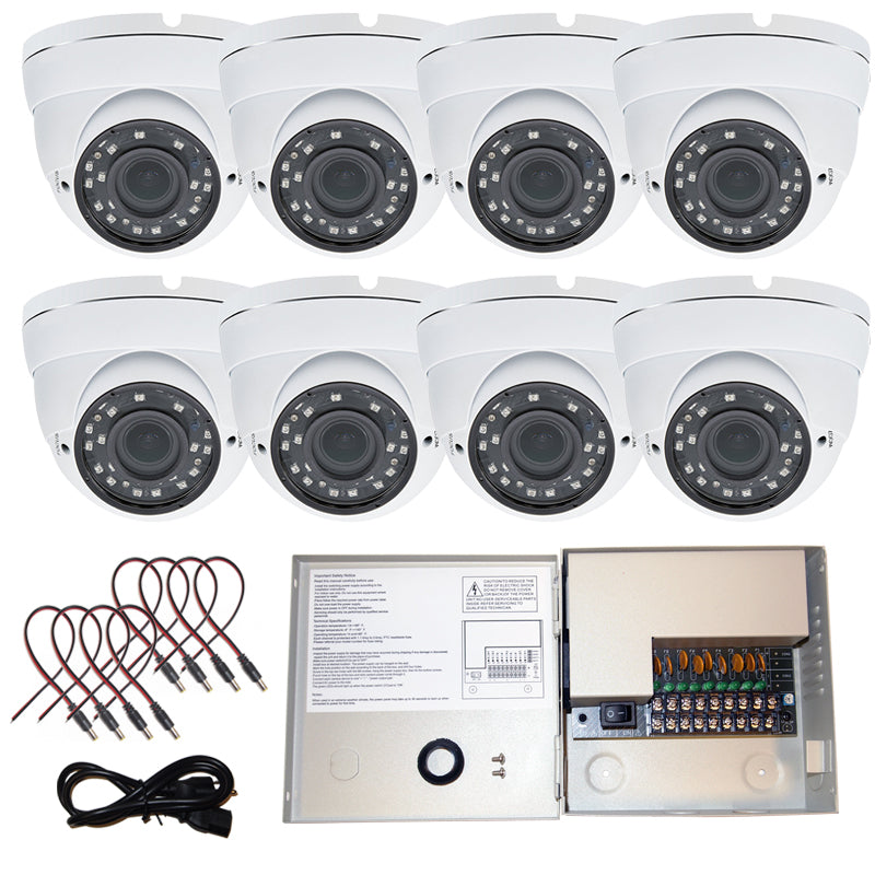 8 pcs. 1080P HD Dome CCTV Security Camera with 12V DC Power Supply Box