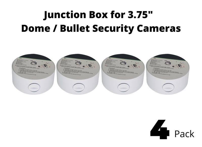 4 Pack White 3.75" Camera Mounting Base Junction Outlet Box for Dome or Bullet CCTV Security Cameras
