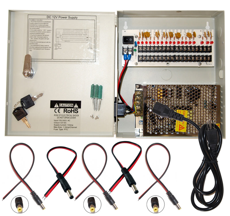 EV-PB18-10P Power Box - 18 Ch Channel 12 Volt DC Output CCTV Distribut