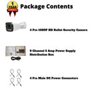 4 pcs. Evertech 1080P HD TVI AHD CVI Day Night Vision Indoor Outdoor CCTV Bullet Security Camera with 4 Channel Power Supply box